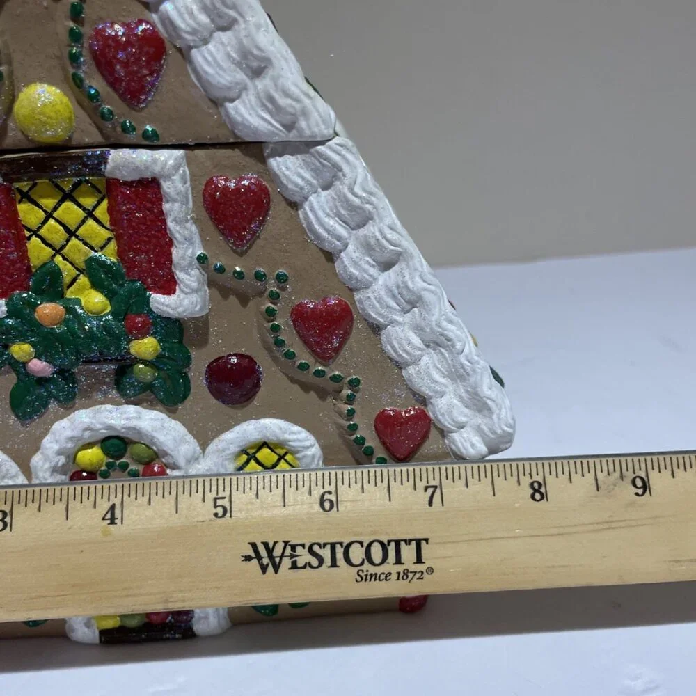 Vintage Handcrafted Gingerbread House Cookie Jar Canister Colorful Glitter 9